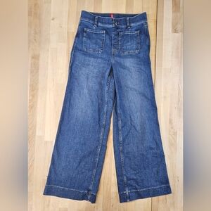Spanx Jeans Womens Small Tall Blue Wide Leg Cropped Pull-On Pants High Rise